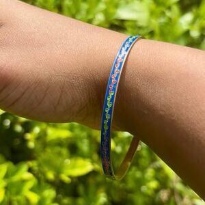 Royal Blue/ Multi Scroll Vintage Cloisonné Brass & Enamel Bangle (Medium)